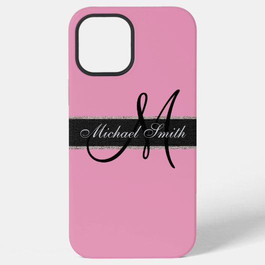 Monogram Amarant roze Achtergrond iPhone Hoesje (Achterkant)
