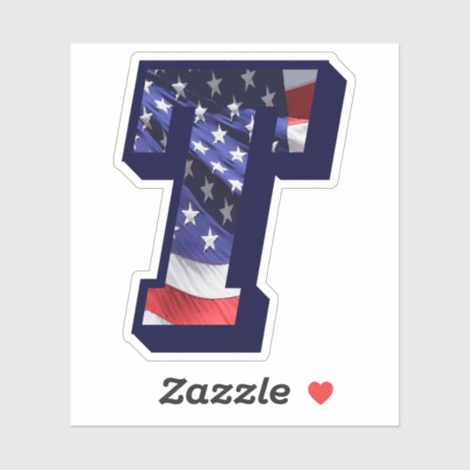 Monogram American Flag Letter T Initiaal USA Text Sticker (Vel)