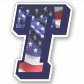 Monogram American Flag Letter T Initiaal USA Text Sticker (Voorkant)