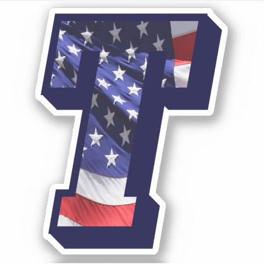Monogram American Flag Letter T Initiaal USA Text Sticker (Voorkant)