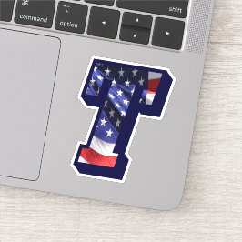 Monogram American Flag Letter T Initiaal USA Text Sticker