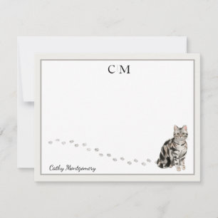 Monogram Amerikaanse Short Hair Cat Gray Lijst Notitiekaartje