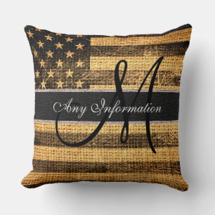 Monogram Amerikaanse vlag burlap linnen rustieke j Kussen