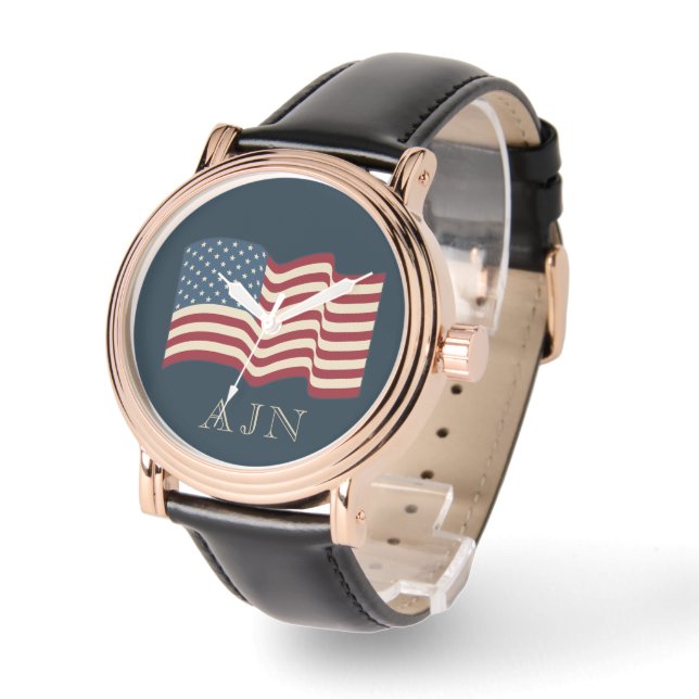 Monogram Amerikaanse vlag horloge cadeau (Hoek)