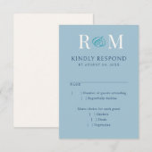 Monogram Ampersand Dusty Navy Blauwgroen Blue Wedd RSVP Kaartje (Voorkant / Achterkant)