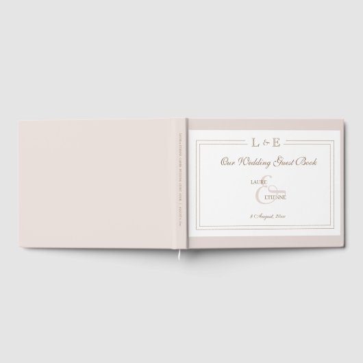 Monogram Ampersand Wit Roze Goud Elegante Bruiloft Gastenboek (Volledig)
