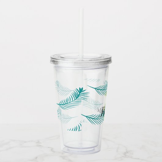 Monogram ananananastisch Plant Leaf Pattern Name Acryl Drinkbeker (Rechts)