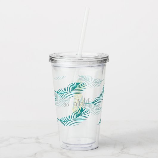 Monogram ananananastisch Plant Leaf Pattern Name Acryl Drinkbeker (Achterkant)