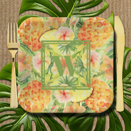 Monogram anananas Flowers Greenery Papieren Bordje