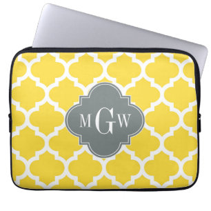 Monogram anananas Marokkaans #5 Initiaal houtskool Laptop Sleeve