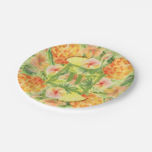 Monogram anananas papieren bordje (Gekanteld)