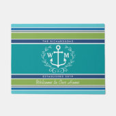 Monogram Anchor Laurel Wreath Stripes Nautical Deurmat (Voorkant)