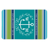 Monogram Anchor Laurel Wreath Stripes Nautical Magneet (Horizontaal)