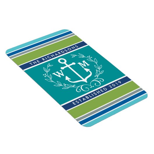 Monogram Anchor Laurel Wreath Stripes Nautical Magneet (Rechterzijde)