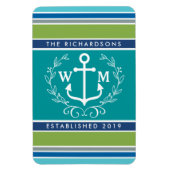 Monogram Anchor Laurel Wreath Stripes Nautical Magneet (Verticaal)