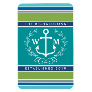 Monogram Anchor Laurel Wreath Stripes Nautical Magneet