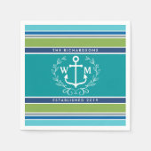 Monogram Anchor Laurel Wreath Stripes Nautical Servetten (Voorkant)