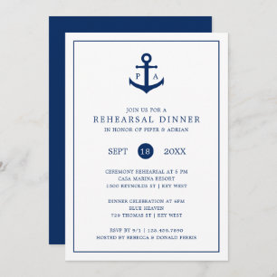 Monogram Anchor Nautical Rehearsal Dinner Kaart