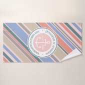 Monogram Anchor Nautical Wedding Blush Pink Stripe Badhanddoek (Badhanddoek)