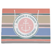 Monogram Anchor Trendy Stripes Pink Nautical Beach Large Cadeautasje (Voorkant)