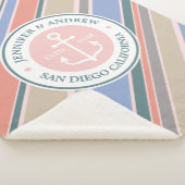 Monogram Anchor Trendy Stripes Pink Nautical Beach Sherpa Deken (3/4)