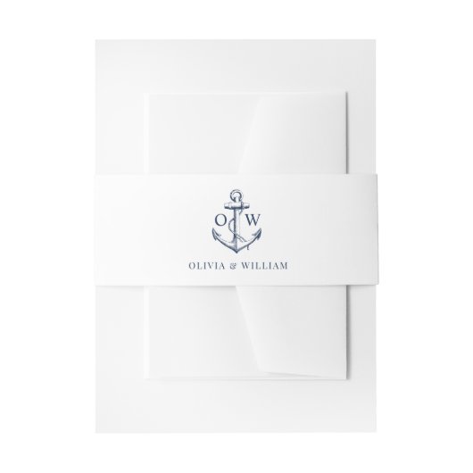 Monogram anchor van de witte marinescheepvaart uitnodigingen wikkel (Voorkant Voorbeeld)