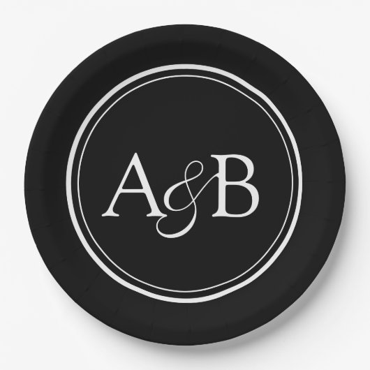 Monogram and Ampersand Couple's Black and White Papieren Bordje (Voorkant)