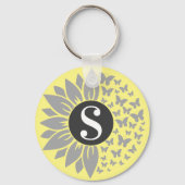 Monogram and Name Sunflower and Butterfly Keychain (Voorkant)