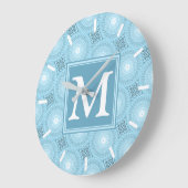Monogram angel blauw circuitpatroon grote klok (Hoek)