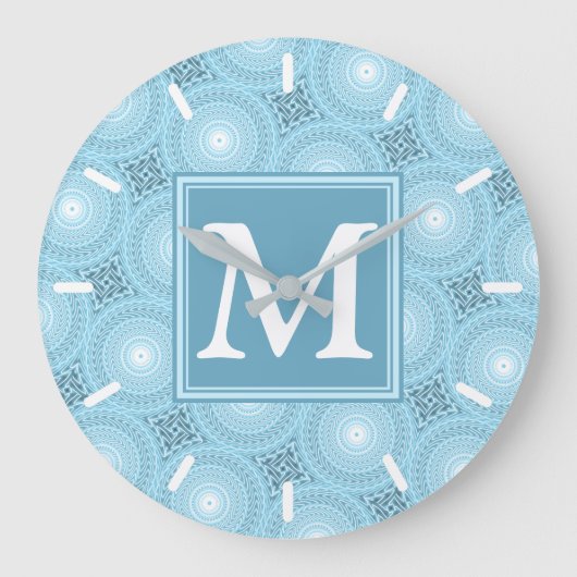 Monogram angel blauw circuitpatroon grote klok (Voorkant)