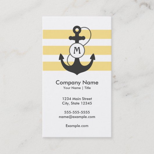 Monogram anker anker Nautical Yellow and Grey Visitekaartje (Voorkant)