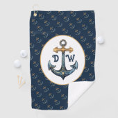 Monogram anker marineblauw golfhanddoek (Insitu)