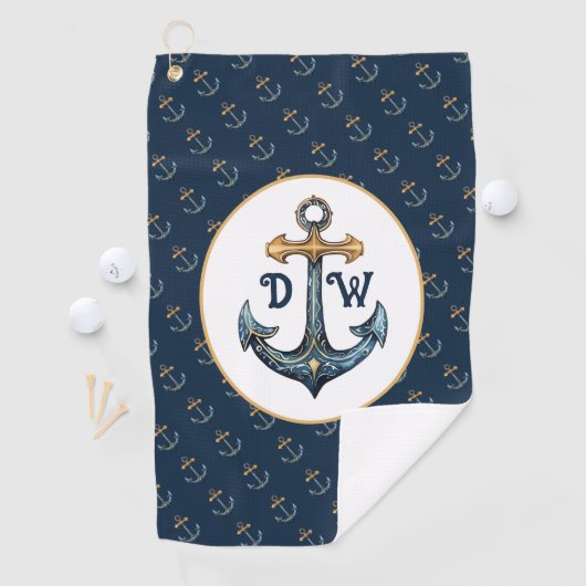 Monogram anker marineblauw golfhanddoek (Insitu)