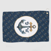 Monogram anker marineblauw golfhanddoek (Horizontaal)