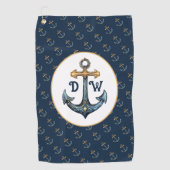 Monogram anker marineblauw golfhanddoek (Voorkant)