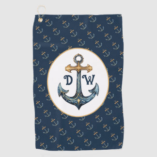 Monogram anker marineblauw golfhanddoek