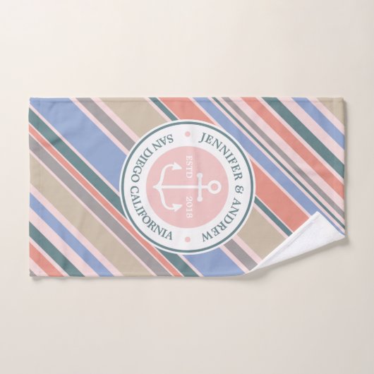 Monogram Anker Scheeps Huwelijk Roze Streep Handdoek (Handdoek)