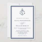 Monogram Anker Witte Marine Nautische Bruiloft Kaart (Voorkant)