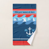 Monogram Ankergolven Boat Red White Blue Nautical Bad Handdoek (Handdoek)