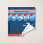 Monogram Ankergolven Boat Red White Blue Nautical Bad Handdoek (Wasdoekje)