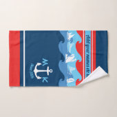 Monogram Ankergolven Boat Red White Blue Nautical Bad Handdoek (Handdoek)