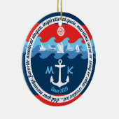 Monogram Ankergolven Boat Red White Blue Nautical Keramisch Ornament (Rechts)