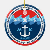 Monogram Ankergolven Boat Red White Blue Nautical Keramisch Ornament (Achterkant)