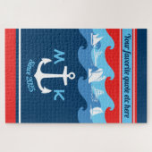 Monogram Ankergolven Boat Red White Blue Nautical Legpuzzel (Horizontaal)