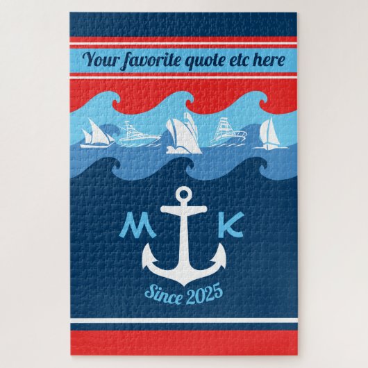 Monogram Ankergolven Boat Red White Blue Nautical Legpuzzel (Verticaal)
