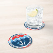 Monogram Ankergolven Boat Red White Blue Nautical Ronde Kartonnen Onderzetter (Insitu)