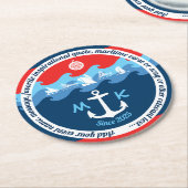 Monogram Ankergolven Boat Red White Blue Nautical Ronde Kartonnen Onderzetter (Gebogen)
