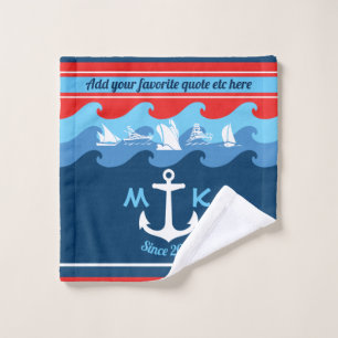 Monogram Ankergolven Boat Red White Blue Nautical Washandje