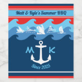Monogram Ankergolven Boat Red White Blue Nautical Wijn Etiket (Enkel label)