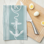 Monogram Ankertouw Neutraal Turquoise Theedoek (Quarter Fold)